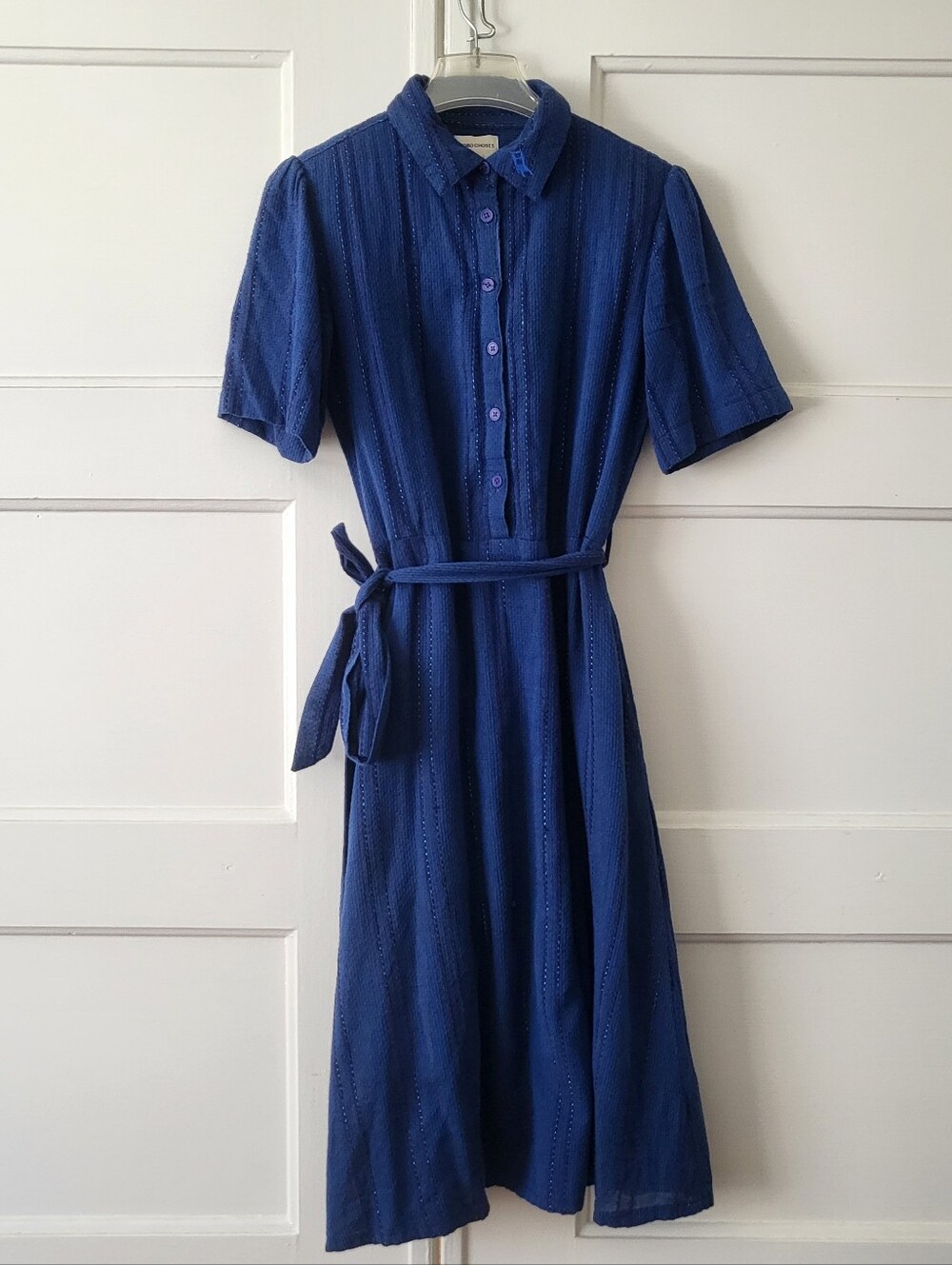 Anthropologie Bobo Choses Royal Blue Button Down Midi Dress Size Small
